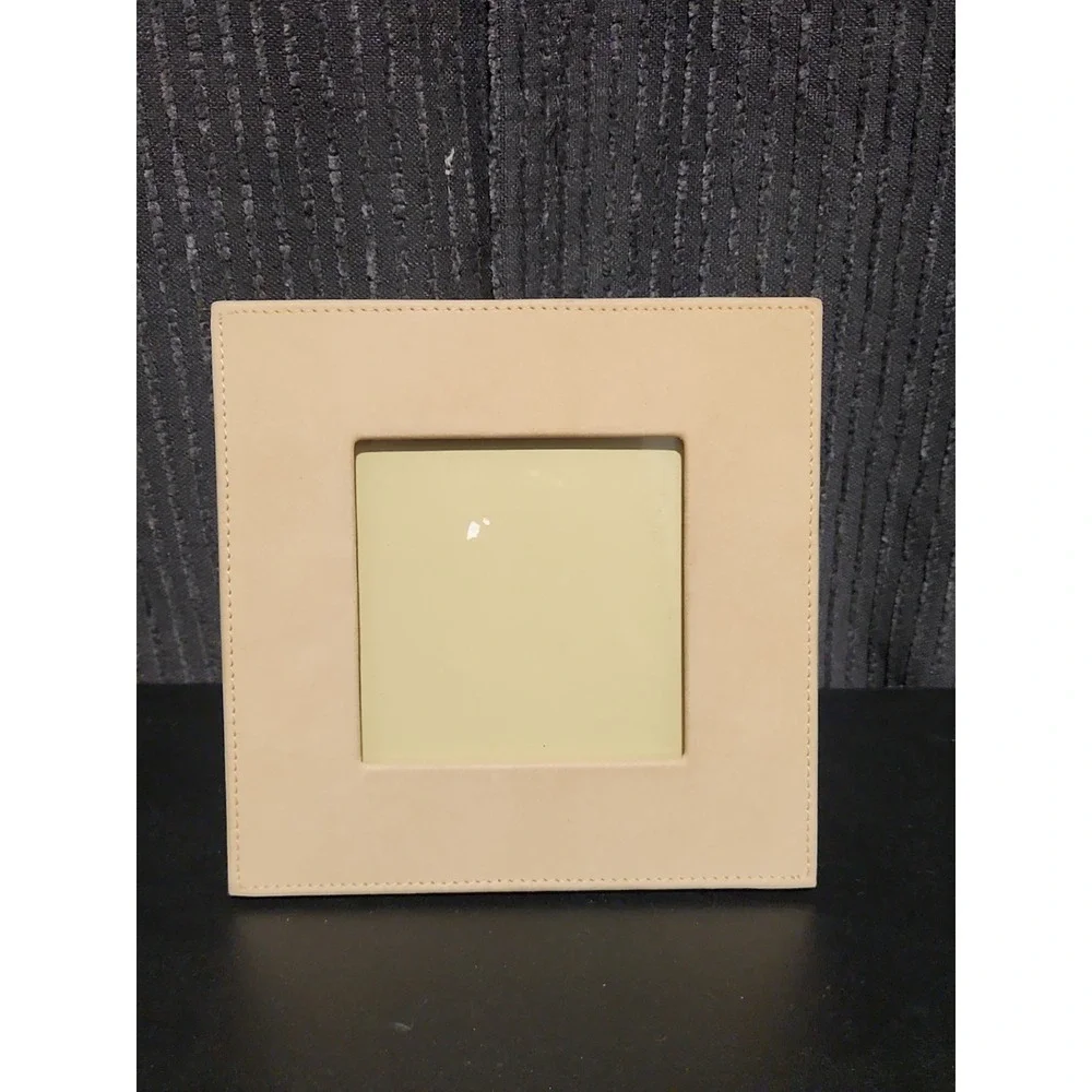 Milano Series Tan Leather Square Picture Frame 3.5x3.5 Tabletop Easel Back